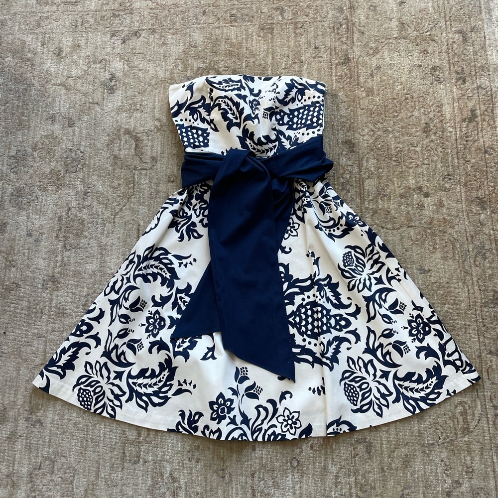 CottonSaint Tropez West Navy and White Midi Dress. Lined.
